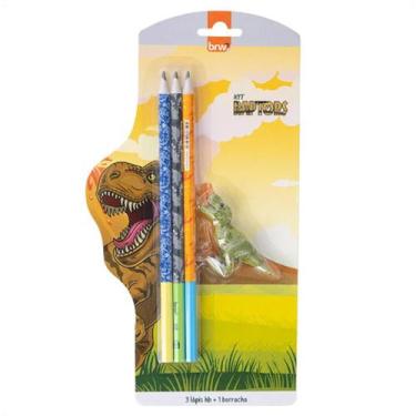 Imagem de Kit Escolar Raptors Com 3 Lápis HB e 1 Borracha Unicórnio Blister - Br