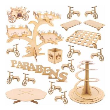 Imagem de Kit Festa Mdf Provençal Coroa- 28 Peças - Modernarte, Coroa, Madeira M