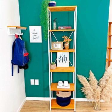 Imagem de Estante Style de Ferro e Madeira Slim 6 Prateleiras Industrial Carvalh