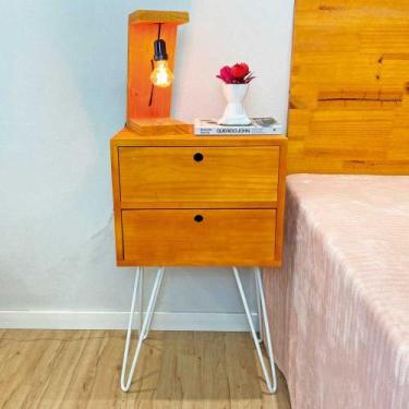 Imagem de Mesa Lateral de Ferro e Madeira Industrial HairPin  Dual Gaveteiro Car