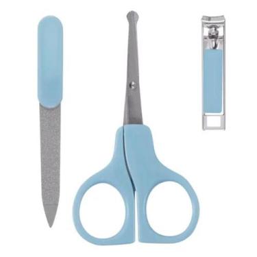 Imagem de Kit Higiene Manicure Cuidados 3 Pçs Cortador Lixa Tesoura - Buba, Azul