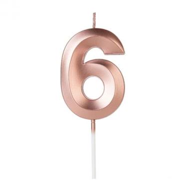 Imagem de Vela Design Rose Gold Número 6 - Silverfestas - SILVER PLASTIC