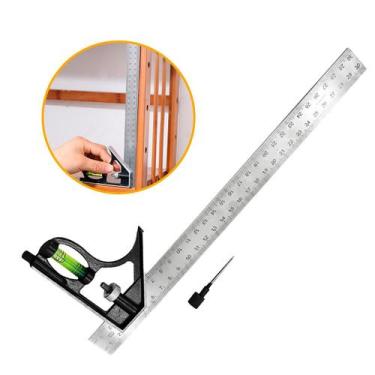 Imagem de Esquadro Combinado ajustável Inox Nível em Bolha e Régua de 30cm 12 Po