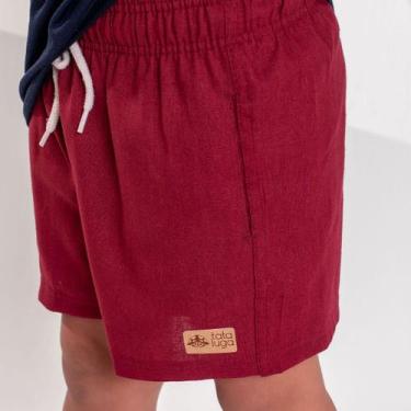 Imagem de Bermuda Infantil Masculina de Linho Tataluga  com  Bolsos , Vermelho, 
