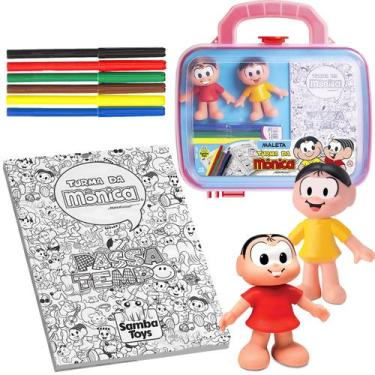 Imagem de Turma Da Monica Maleta De Atividades Kit Colorir Com Bonecas Em Vinil 