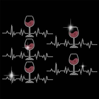 Imagem de SUPERDANT Transferência de ferro em strass vinho tinto decalques camiseta ECG cristal transferência de calor adesivos hot fix decoração de cristal para roupas femininas sacola de arte DIY artesanato
