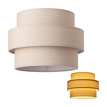 Imagem de ELFCAB Abajur de tambor de 3 níveis para lâmpada pendente, lâmpada de piso, lustre de substituição, lâmpada de clipe, lâmpada redonda clássica, persiana de linho natural feita à mão (marrom)