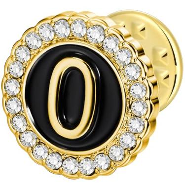 Imagem de HAWSON Alfinetes de lapela com inicial A-Z, alfinetes de gravata personalizados de ouro/prata 18K para ternos, gravatas, chapéus, homens e mulheres, Latão, Sem Pedra Preciosa