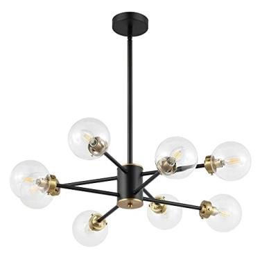 Imagem de WINGBO Lustre Moderno de 8 Luzes, Luminária Pendente Sputnik com Grande Abajur de Vidro Transparente para Teto Plano e Inclinado, Altura Ajustável para Cozinha, Sala de Estar, Sala de Jantar, Quarto,
