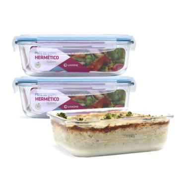 Imagem de Conjunto 3 Potes Vidro Hermética Marmita Tampa 1520ml - U4home, Azul