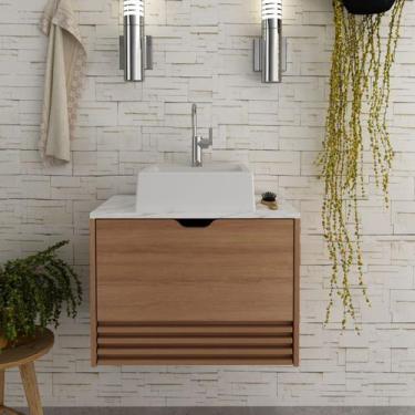 Imagem de Gabinete Suspenso com Gaveta para Banheiro 60x 44,7cmAmêndoa Tecno Mob