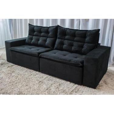 Imagem de Sofá 2,30 retrátil e reclinável 4 lugares carioca preto - bonequinha m