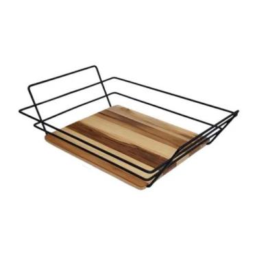 Imagem de Fruteira Firmato Retangular em Aço inoxidável e madeira Preto 42cm x 3