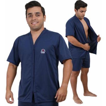 Imagem de Pijama Masculino Curto Aberto Botão Pos Cirurgico Idoso - Perola Pijam
