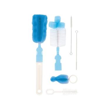 Imagem de Kit Escovas de Mamadeira e Canudo Buba Azul - 6 Peças