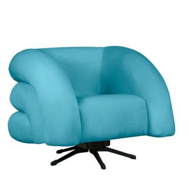 Imagem de Poltrona Decorativa Micheli Base Giratória e Balanço Veludo - Fina Mob