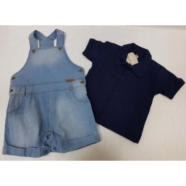 Imagem de Kit Jardineira Jeans + Camisa Infantil Menino Katita Rf 2482, TAM 3 AN