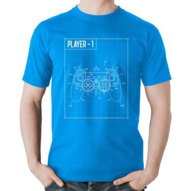 Imagem de Camiseta Algodão Player 1 Controle Joystick - Foca na Moda, Azul, M