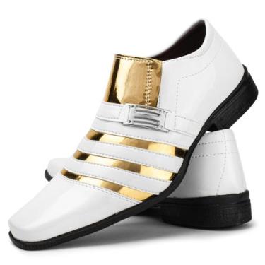 Imagem de Sapato masculino social branco com dourado pizzolev, Branco, Dourado, 