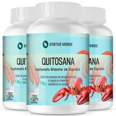 Imagem de 3 Potes Quitosana Pura 100% Natural Kit 360 Cáps - Status Verde