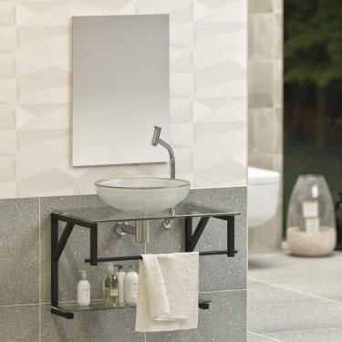 Imagem de Gabinete Para Banheiro Vidro Glass 80cm Com Cuba Preto/cuba Incolor