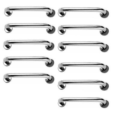 Imagem de Barra de Apoio 40cm Inox Kit 11 Unidades Banheiro Box Deficiente Cadeirante Idoso Acessibilidade Suporte Segurança Corrimao