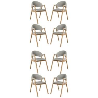 Imagem de Kit 8 Cadeiras Para Mesa De Jantar Moderna Linho Balaqui Cinza Claro