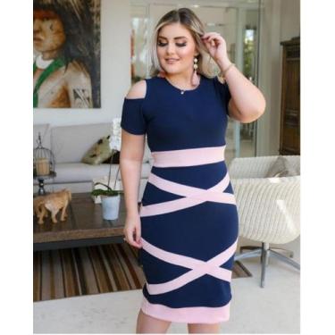Imagem de Vestido Midi X Moda Feminina Evangélica - Miss Flower, Marinho com ros