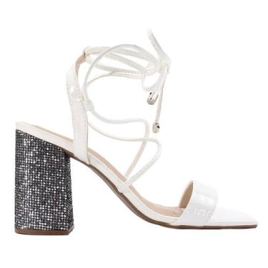 Imagem de Sandália branca feminina salto bloco alta casual valle shoes, 1090, 01