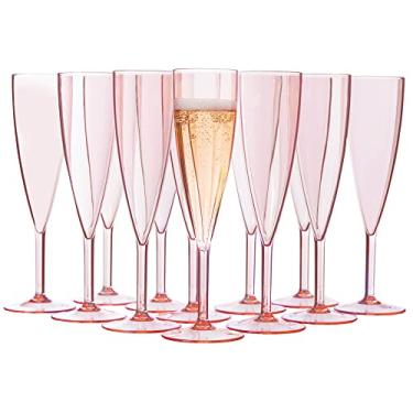 Imagem de US Acrylic Taça de champanhe reutilizável de plástico (conjunto de 12) hastes rosa de 142 g | Livre de BPA, à prova de estilhaçamento, feita nos EUA | Pode ser lavada na lava-louças