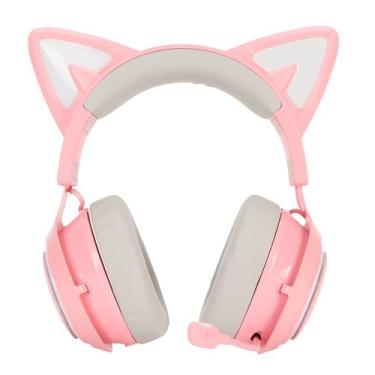 Imagem de Vomeko w ireless Gaming Headsets, RGB Light Cat Ear Headphone, Bluetooth w ireless Headphones, com microfone retrátil giratório de 120 graus para laptops (Rosa)
