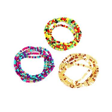 Imagem de Conjunto de correntes coloridas elásticas na cintura da barriga, conjunto de corrente para o corpo, biquíni de praia, elástico, joia de verão com contas africanas para mulheres e meninas, Resina