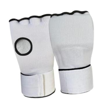 Imagem de oshhni Envoltório de mão para boxe, luvas internas, alças de pulso rápidas para adultos, luvas macias ajustáveis ​​de meio dedo para exercício, mma, Branco