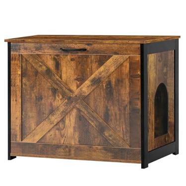 Imagem de Dwanton Caixa de areia para gatos oculta, caixa de areia para gatos, entrada reversível pode ser do lado esquerdo ou direito, armário interno para gatos, banheiro de madeira para gatos, mesa de