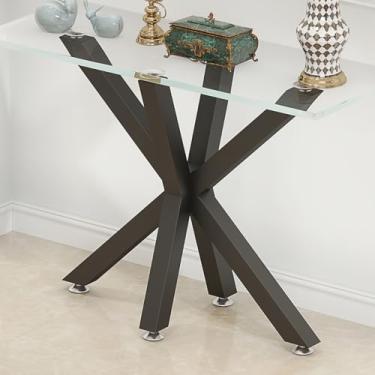 Imagem de sumatos Base de mesa de metal 76 cm, pernas modernas de mesa de console para mármore, vidro, tampo de madeira, base de mesa de sofá resistente para corredor, entrada, sala de estar, escritório 89 cm C