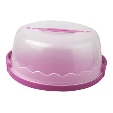 Imagem de ＫＬＫＣＭＳ Porta Bolo Redondo, com Tampa E Alça, Cabe em Bolo de 10 Polegadas, Prato de Bolo Contém Tortas, Armazenamento Redondo Multiuso de Cupcake, Guardião D, violeta