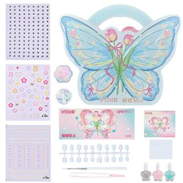 Imagem de Conjunto de salão de nail art, conjunto de nail art infantil - Kit de adesivos para decoração de unhas infantis,Acessórios para unhas com embalagem borboleta para aniversário, dia das crianças e Natal