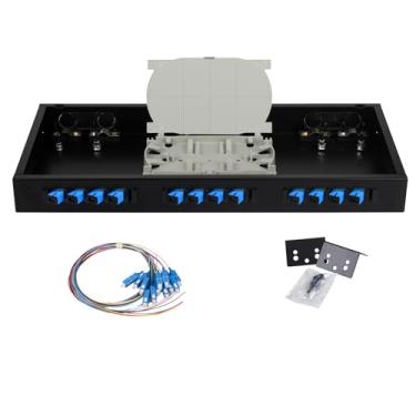 Imagem de FYBOPTWU -12 Caixa de montagem em rack monomodo de 12 portas SC-UPC com tranças e acopladores, caixa de painel de remendo carregada LGX de 12 núcleos serve para armários de rack de 48 cm