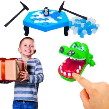 Imagem de Kit 2 jogos Infantis brinquedo Pinguim numa fria quebra gelo Infantil + Crocodilo Morde Dedo Criança 5 anos Presente Dia das Criança Menino Menina Aniversario Natal