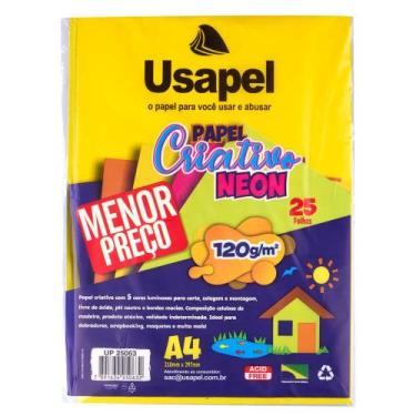 Imagem de Bloco Criativo Usapel Neon A4 com 25 Folhas em 5 Cores 210x297mm 120g,