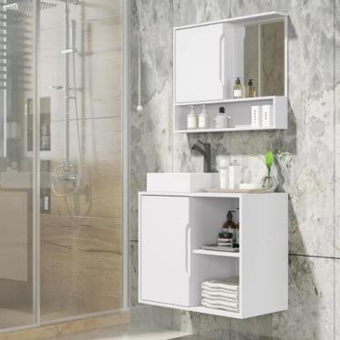 Imagem de Kit Conjunto Gabinete Balcão Banheiro Espelheira Cuba Barém - Móvebrin