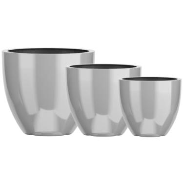 Imagem de Kit 3 Vasos Vietnamita Decorativo Fibra De Vidro 57cm 45cm E 36cm (Prata)