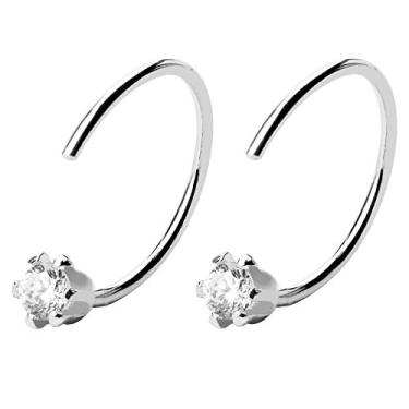 Imagem de Brincos minimalistas de argola pequena CZ de 3 mm, prata esterlina, diamante falso, cartilagem, 5 pinos, argolas para piercing de nariz para mulheres, meninas, orelhas sensíveis, presentes exclusivos