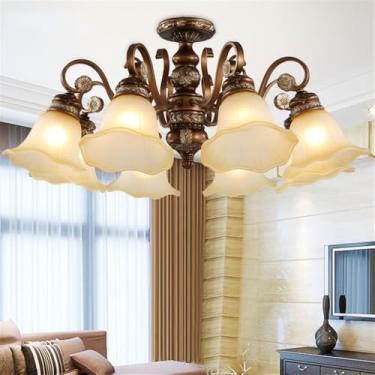 Imagem de Europeu Luxo Sala de Estar Lâmpada Pendente Americano Retro Restaurante Quarto Villa Hotel Roupa Salão de Beleza Café Lustre (F 8 luzes)