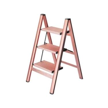 Imagem de Escada dobrável Escada Doméstica Interna Multifuncional Engrossada Liga de Alumínio Escada Dobrável Três Degraus Escadas Portátil Pequena Escada Bancos Banco de degrau dobrável(Pink,Médio)