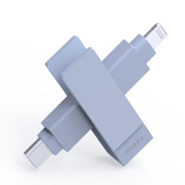 Imagem de PioData 128 GB Apple MFi certificado iXflash 2 em 1 USB tipo C e Lightning Backup Photo Stick para iPhone, iPad e computador Azul Morandi | Armazenamento e transferência externa de fotos