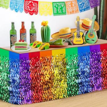 Imagem de Catephe 2 peças de saias de mesa para decorações de festa de festa, 76 x 274 cm, decorações de mesa de festa com tema mexicano, cinco de maio, decorações de saia de mesa com franjas para mesa redonda