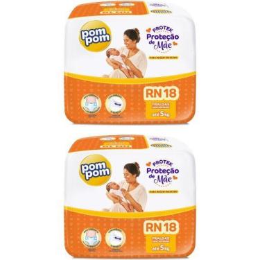 Imagem de Kit 2 Fraldas Infantil Pom Pom Jumbinho Tamanho Rn C/ 18 Un