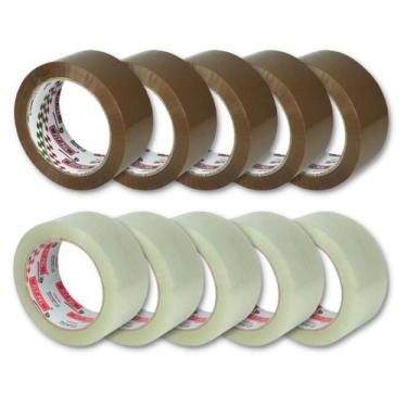 Imagem de Kit fita adesiva marrom + fita transparente Fit-Pel 48mm x 45m com 10 