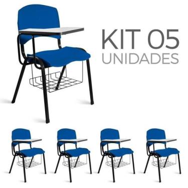 Imagem de Cadeira Plástica Universitária Kit 5 a/e Azul Lara